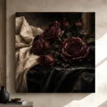 Burgundy & Ivory Candlelit Dark Rose Wall Art Canvas Print - Image 9
