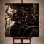 Burgundy & Ivory Candlelit Dark Rose Wall Art Canvas Print - Image 10
