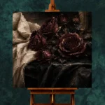Burgundy & Ivory Candlelit Dark Rose Wall Art Canvas Print - Image 11