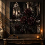 Burgundy & Ivory Stone Dark Rose Gothic Wall Art Canvas Print - Image 2