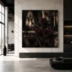 Burgundy & Ivory Stone Dark Rose Gothic Wall Art Canvas Print - Image 3