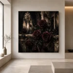 Burgundy & Ivory Stone Dark Rose Gothic Wall Art Canvas Print - Image 4