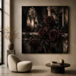 Burgundy & Ivory Stone Dark Rose Gothic Wall Art Canvas Print - Image 5