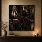Burgundy & Ivory Stone Dark Rose Gothic Wall Art Canvas Print - Image 6