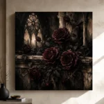 Burgundy & Ivory Stone Dark Rose Gothic Wall Art Canvas Print - Image 9