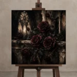 Burgundy & Ivory Stone Dark Rose Gothic Wall Art Canvas Print displayed on a studio easel