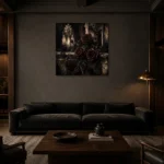 Burgundy & Ivory Stone Dark Rose Gothic Wall Art Canvas Print shown in a warm modern interior
