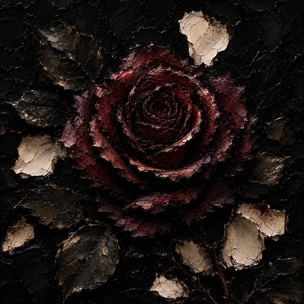 Burgundy & Ivory Single Rose Dark Rose Wall Art Canvas Print