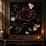 Burgundy & Ivory Single Rose Dark Rose Wall Art Canvas Print - Image 2