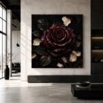 Burgundy & Ivory Single Rose Dark Rose Wall Art Canvas Print - Image 3
