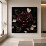 Burgundy & Ivory Single Rose Dark Rose Wall Art Canvas Print - Image 4