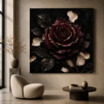 Burgundy & Ivory Single Rose Dark Rose Wall Art Canvas Print - Image 5