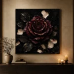 Burgundy & Ivory Single Rose Dark Rose Wall Art Canvas Print - Image 6