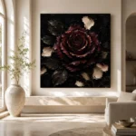Burgundy & Ivory Single Rose Dark Rose Wall Art Canvas Print - Image 8
