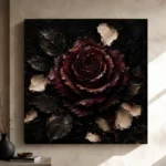 Burgundy & Ivory Single Rose Dark Rose Wall Art Canvas Print - Image 9