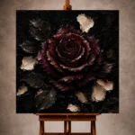 Burgundy & Ivory Single Rose Dark Rose Wall Art Canvas Print - Image 10