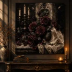 Burgundy & Ivory Ceremonial Dark Rose Wall Art Canvas Print - Image 2