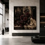 Burgundy & Ivory Ceremonial Dark Rose Wall Art Canvas Print - Image 3