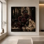Burgundy & Ivory Ceremonial Dark Rose Wall Art Canvas Print - Image 4