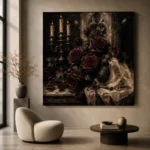 Burgundy & Ivory Ceremonial Dark Rose Wall Art Canvas Print - Image 5