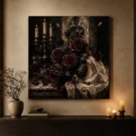 Burgundy & Ivory Ceremonial Dark Rose Wall Art Canvas Print - Image 6