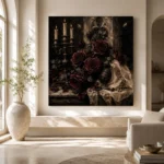 Burgundy & Ivory Ceremonial Dark Rose Wall Art Canvas Print - Image 8