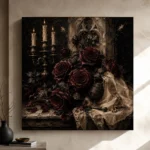Burgundy & Ivory Ceremonial Dark Rose Wall Art Canvas Print - Image 9