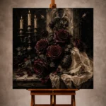 Burgundy & Ivory Ceremonial Dark Rose Wall Art Canvas Print - Image 10