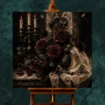 Burgundy & Ivory Ceremonial Dark Rose Wall Art Canvas Print - Image 11