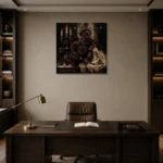 Burgundy & Ivory Ceremonial Dark Rose Wall Art Canvas Print displayed in a contemporary gallery-inspired room