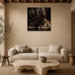 Burgundy & Ivory Ceremonial Dark Rose Wall Art Canvas Print presented in a sophisticated home setting