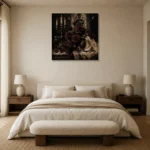 Burgundy & Ivory Ceremonial Dark Rose Wall Art Canvas Print showcased in an elegant minimalist interior
