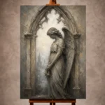 Stone and ivory Angel Statue Wall Art print for elegant interiors. No text or watermarks in design.