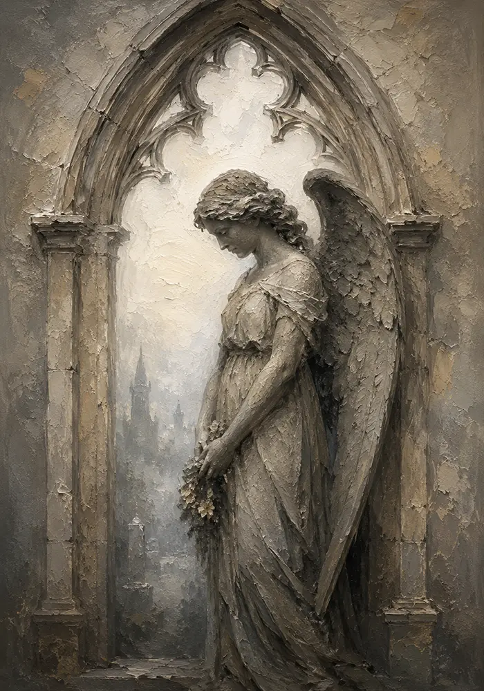 Stone & Ivory Angel Statue Gothic Wall Art Canvas Print