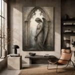 Stone & Ivory Angel Statue Gothic Wall Art Canvas Print - Image 3