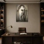 Stone & Ivory Angel Statue Gothic Wall Art Canvas Print displayed in a contemporary gallery-inspired room