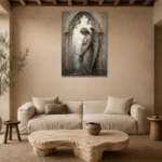 Stone & Ivory Angel Statue Gothic Wall Art Canvas Print presented in a sophisticated home setting