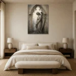 Stone & Ivory Angel Statue Gothic Wall Art Canvas Print showcased in an elegant minimalist interior