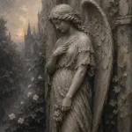 Stone Gray Angel Statue Gothic Wall Art Canvas Print