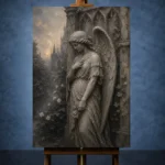 Stone Gray Angel Statue Gothic Wall Art Canvas Print - Image 2