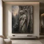 Stone Gray Angel Statue Gothic Wall Art Canvas Print - Image 4