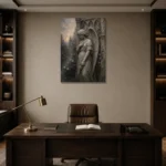 Stone Gray Angel Statue Gothic Wall Art Canvas Print displayed in a contemporary gallery-inspired room