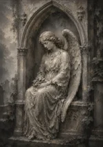 Stone & Silver Seated Angel Statue Gothic Wall Art Canvas Print