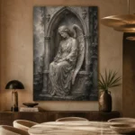 Stone & Silver Seated Angel Statue Gothic Wall Art Canvas Print - Image 7