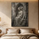 Stone & Silver Seated Angel Statue Gothic Wall Art Canvas Print - Image 8