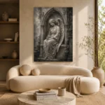 Stone & Silver Seated Angel Statue Gothic Wall Art Canvas Print - Image 9