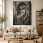 Stone & Silver Seated Angel Statue Gothic Wall Art Canvas Print - Image 10