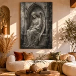 Stone & Silver Seated Angel Statue Gothic Wall Art Canvas Print - Image 11