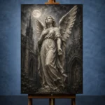 Charcoal & Ivory Angel Statue Gothic Wall Art Canvas Print - Image 2