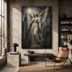 Charcoal & Ivory Angel Statue Gothic Wall Art Canvas Print - Image 3